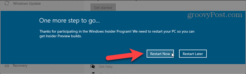 Taaskäivitage, et lõpetada Windows Insideri versioonide jaoks registreerumine