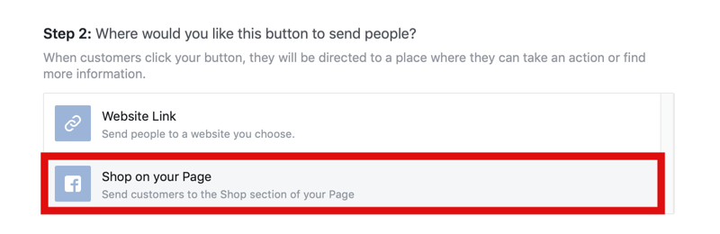2. samm, kuidas lisada nuppu Pood kohe Facebooki lehele Instagram Shoppingu jaoks