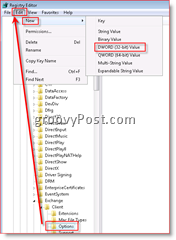 Windowsi registriredaktor, mis võimaldab meilide taastamist rakenduses Inbox for Outlook 2007 Dword