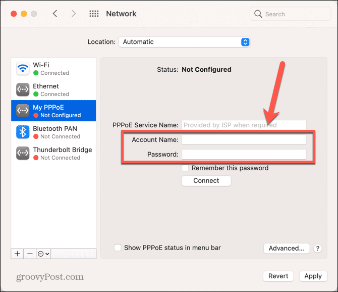 mac pppoe parool ja kasutajanimi