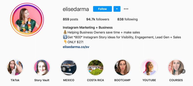Elise Darma Instagrami profiil