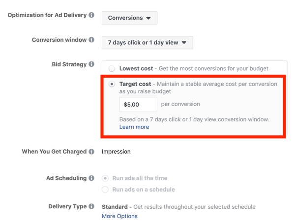 Nõuanded oma Facebooki reklaamikulude vähendamiseks, pakkumiste strateegia määramise eesmärk sihtkulude jaoks