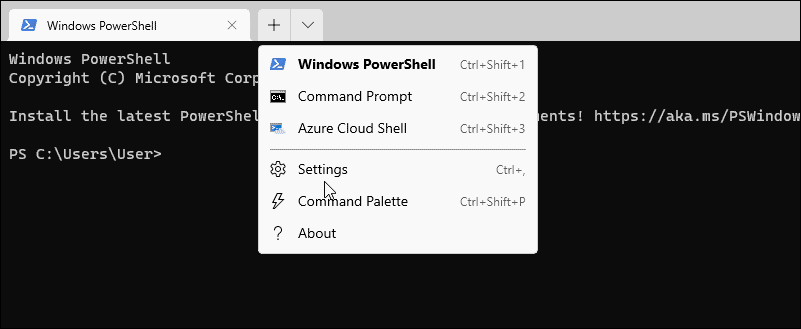Terminali sätted avavad Powershelli Windows 11 administraatorina
