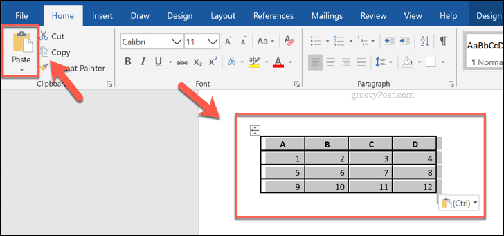 Kleepitud lahtrid Exceli arvutustabelist, näidatud Wordis tabelina