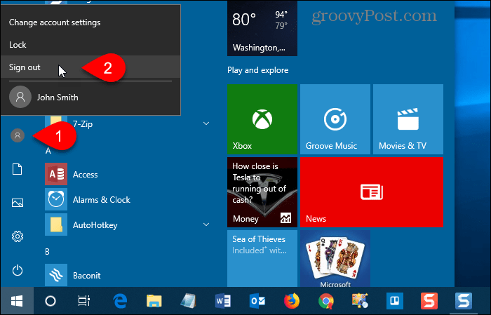 Logi välja Windows 10-st