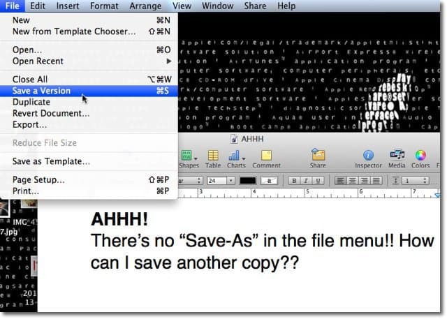 Mac OS X Lion: salvestage nagu versioonide puhul