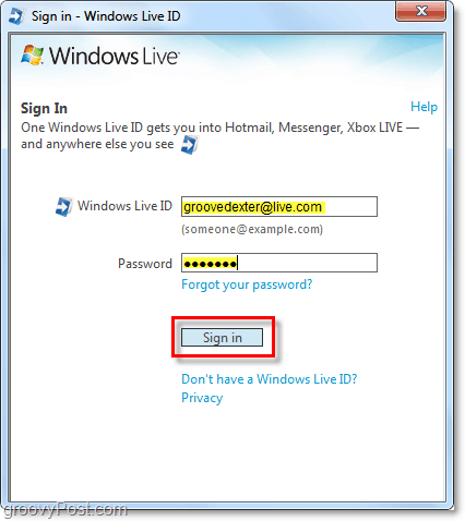 logige sisse Windows Live'i automaatselt, kasutades Windows 7 kontot