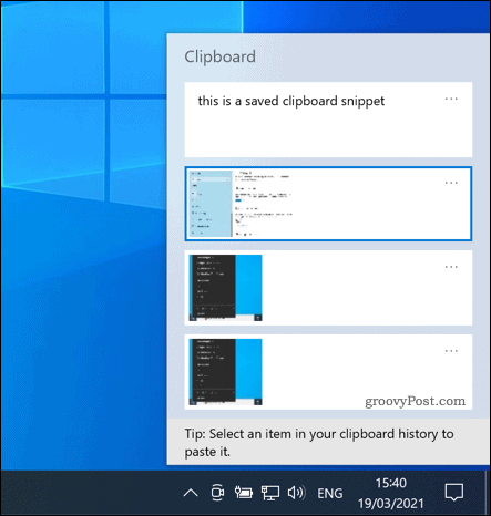 Windows 10 lõikelaua paneel