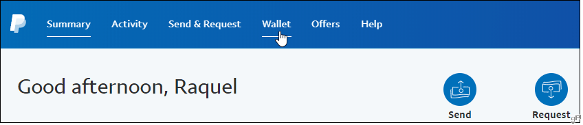 Klõpsake PayPali vahekaardil Rahakott