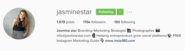 Jasmine Stari Instagrami profiilibio näitab tema väärtust.